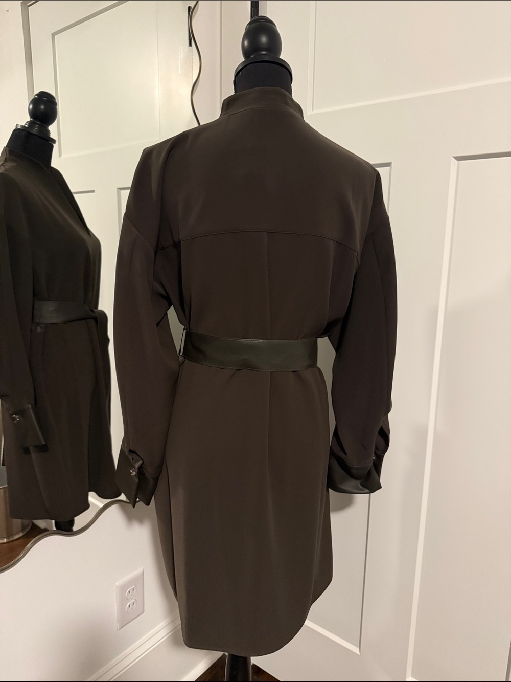 Vince Dark Brown Long Sleeve V-Neck Tie-Waist Dress - Picture 4 of 6